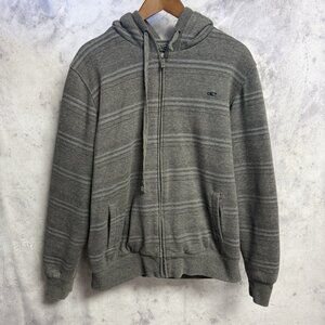 Vintage Oneill Hoodie Sweatshirt Mens Medium Gray Sherpa Lined Zip Y2K Grunge